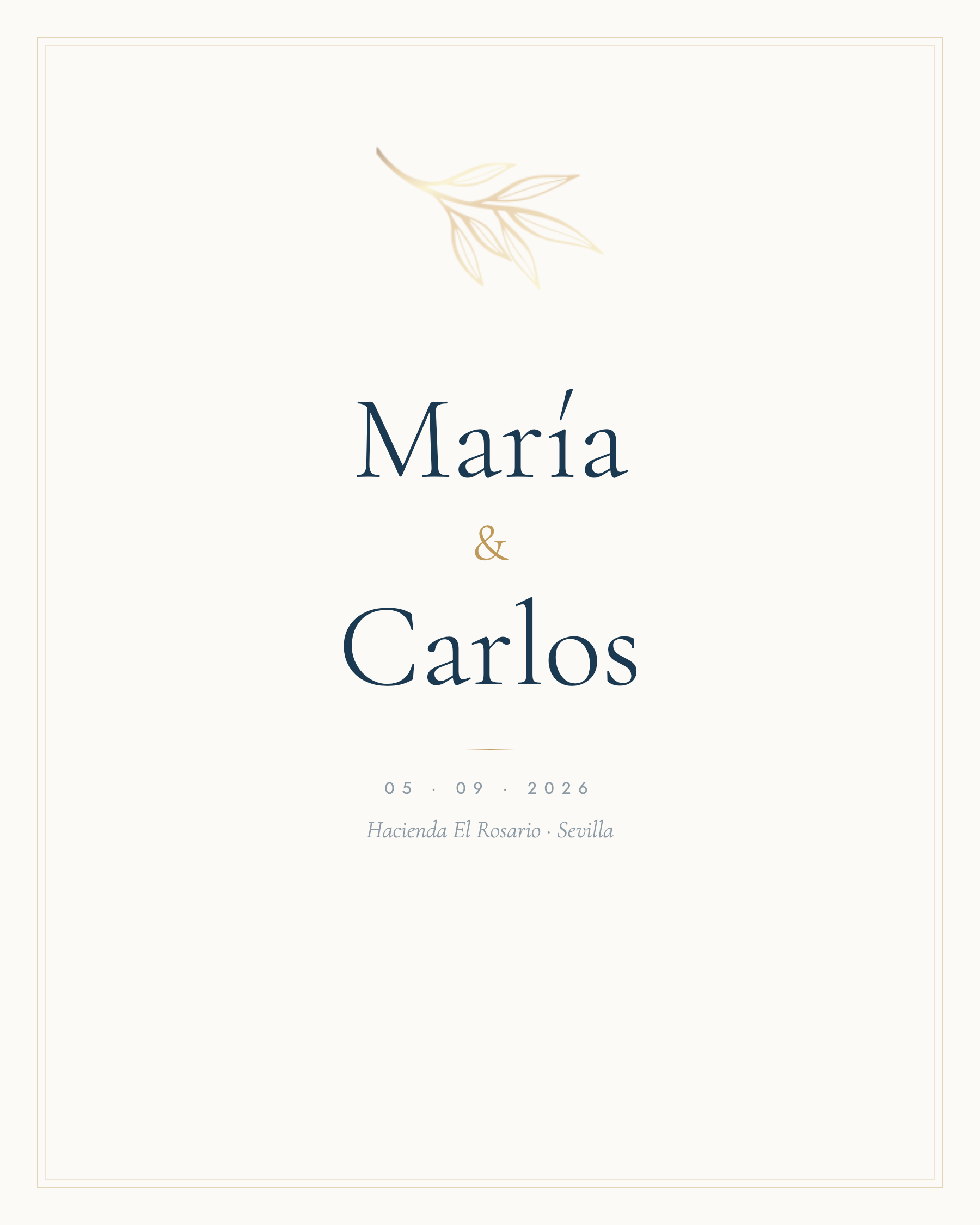 Nombres y fecha en un diseño de invitación de boda minimalista de Qelebra