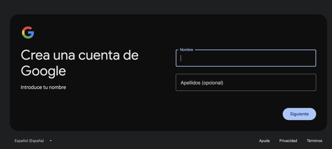 Crear una cuenta de Google nueva para la boda